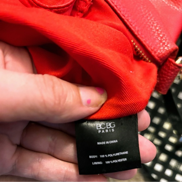 bcbg paris red faux vegan leather red tote bag crossbody purse Sm stain inside - Picture 14 of 16